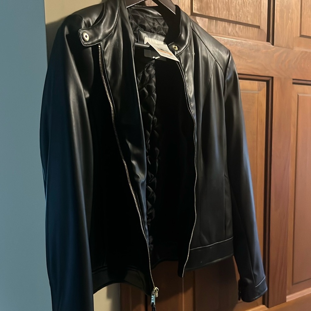 New Cole Haan Signature Vegan Faux Leather Jacket Black Moto